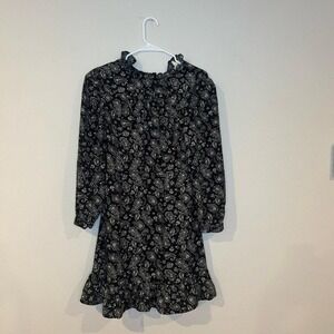 The Korner short black/cream paisley dress ruffle hem & Mandarin collar Small